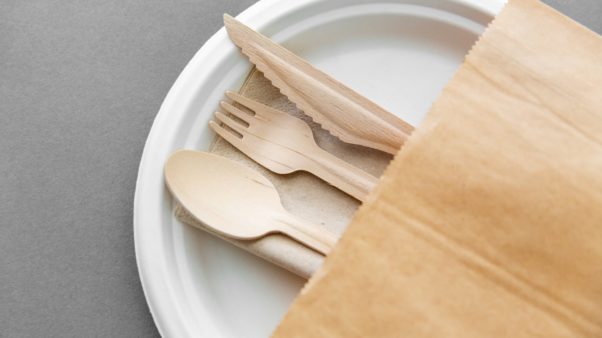 Wooden Spoon, Fork, and Knife on a Paper Plate