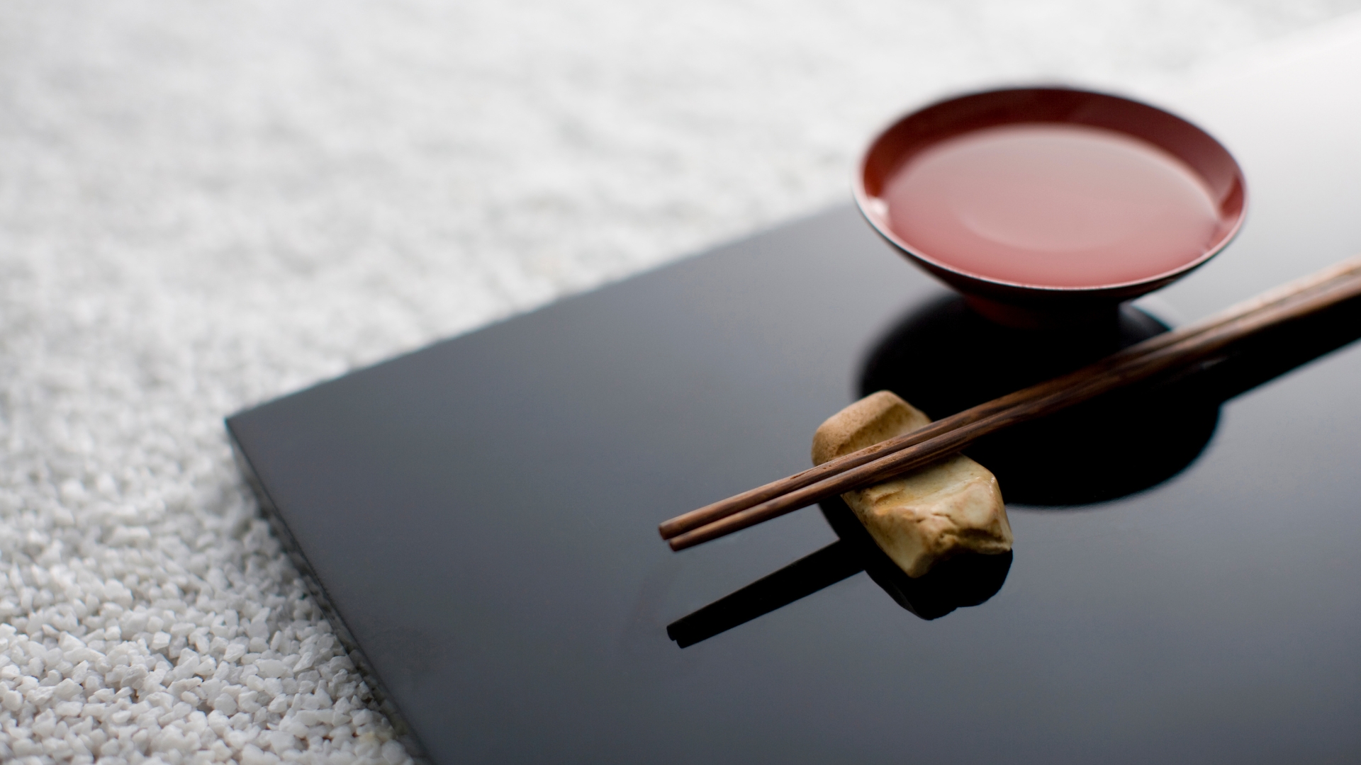 Lacquer tray with sake cups and chopsticks