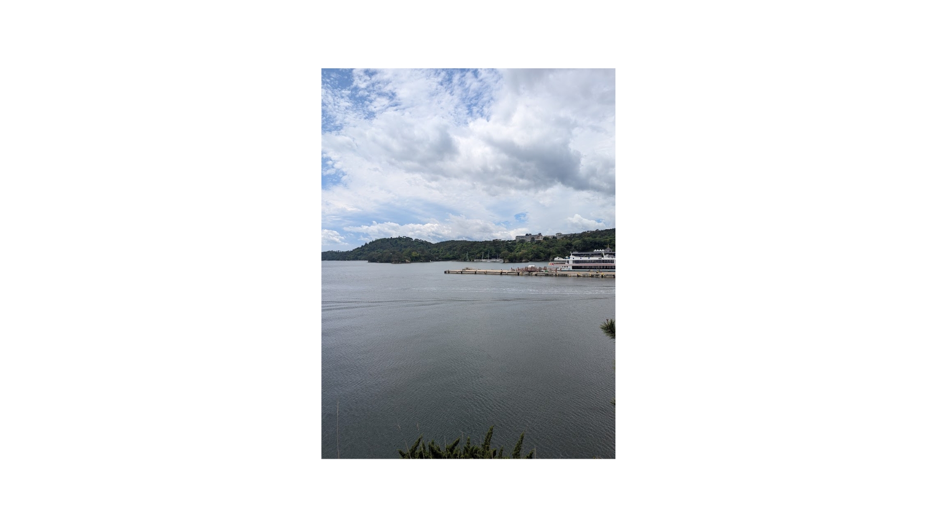 The view of Matsushima Bay from Godaido Hall at Zuigan-ji Temple.
